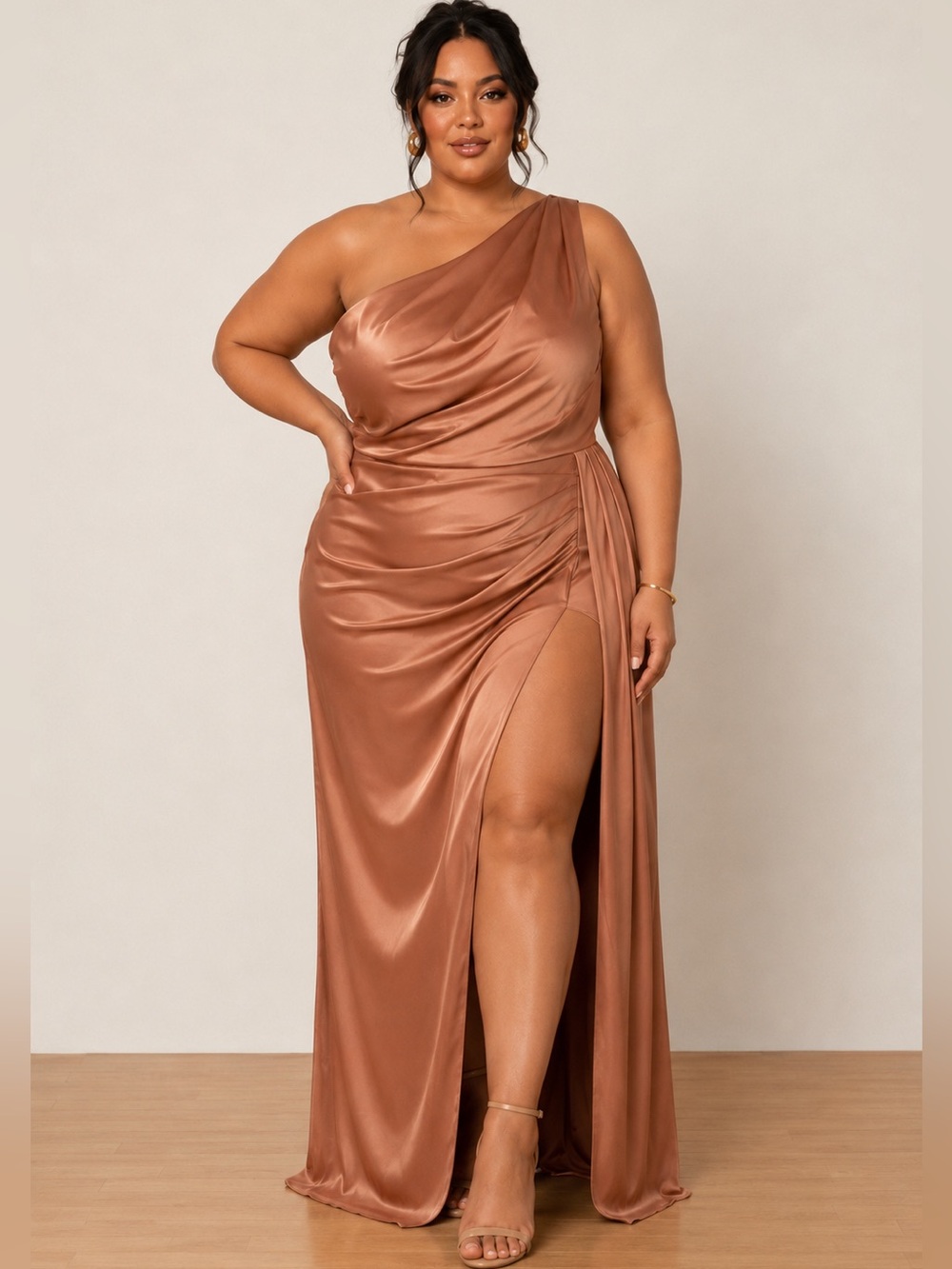 BHLDN Dylan One-Shoulder Satin Gown by Anthropologie